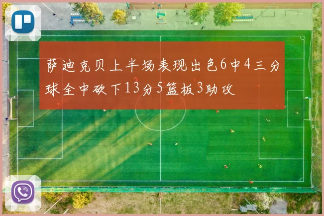 萨迪克贝上半场表现出色6中4三分球全中砍下13分5篮板3助攻